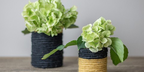 DIY Blumenvase mit Hortensie bestückt