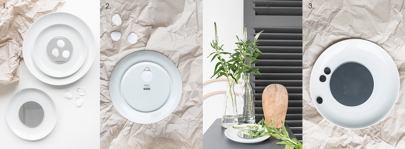 Wanddeko mit Tellerspiegeln - Anleitung. arbeistschritte_tellerspiegel_Wanddeko