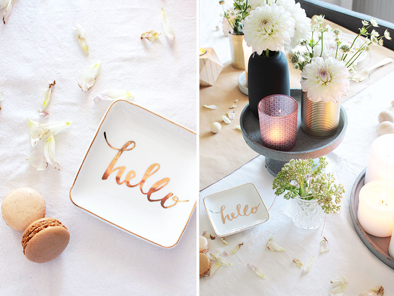 Tischdeko-in-Gold,-Rosa-und-Beton