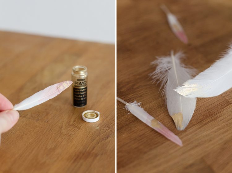 Ostertischdeko in Pastellfarben mit DIY Goldfedern