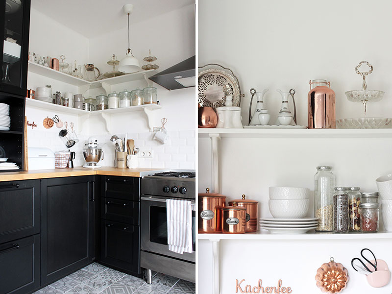 Skandinavische-Küche-in-Schwarz-mit-Akzenten-in-Kupfer