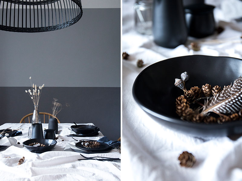 schlichte-Tischdekoration-mit-schwarzem-Tongeschirr