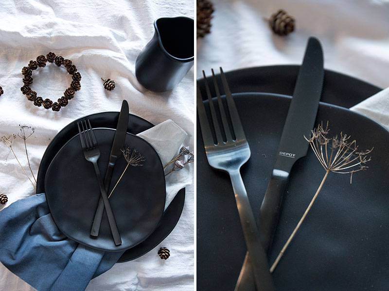 schwarzes-Keramitgeschirr-mit-passendem-Besteck-von-Depot