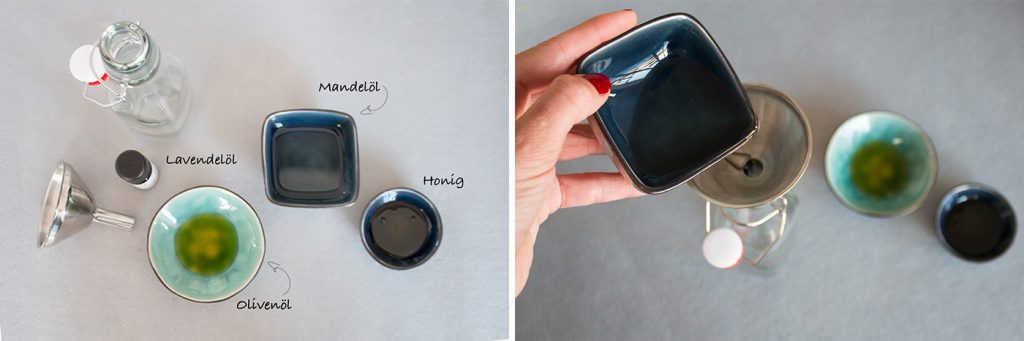 Mit wenigen Zutaten ist im Nu ein pflegendes Körperöl selbst gemacht.