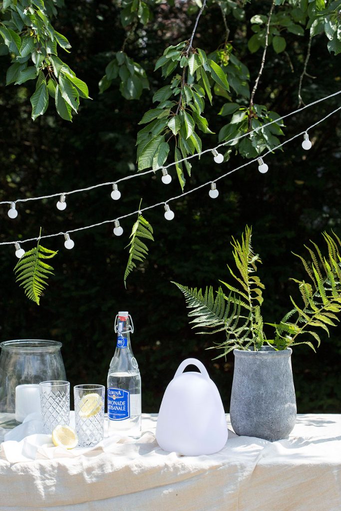 natuerliche-partydeko-mit-Farn-und-lichterketten