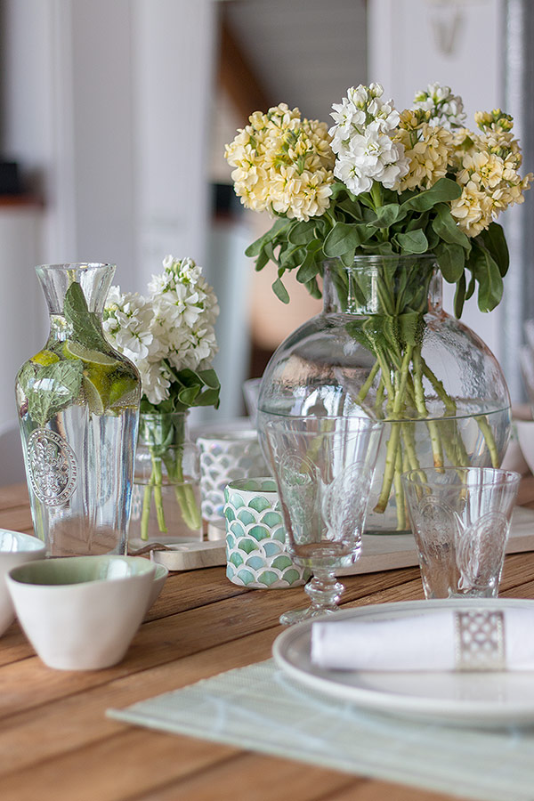 Tischdeko zum Spargelessen in grün und gelb