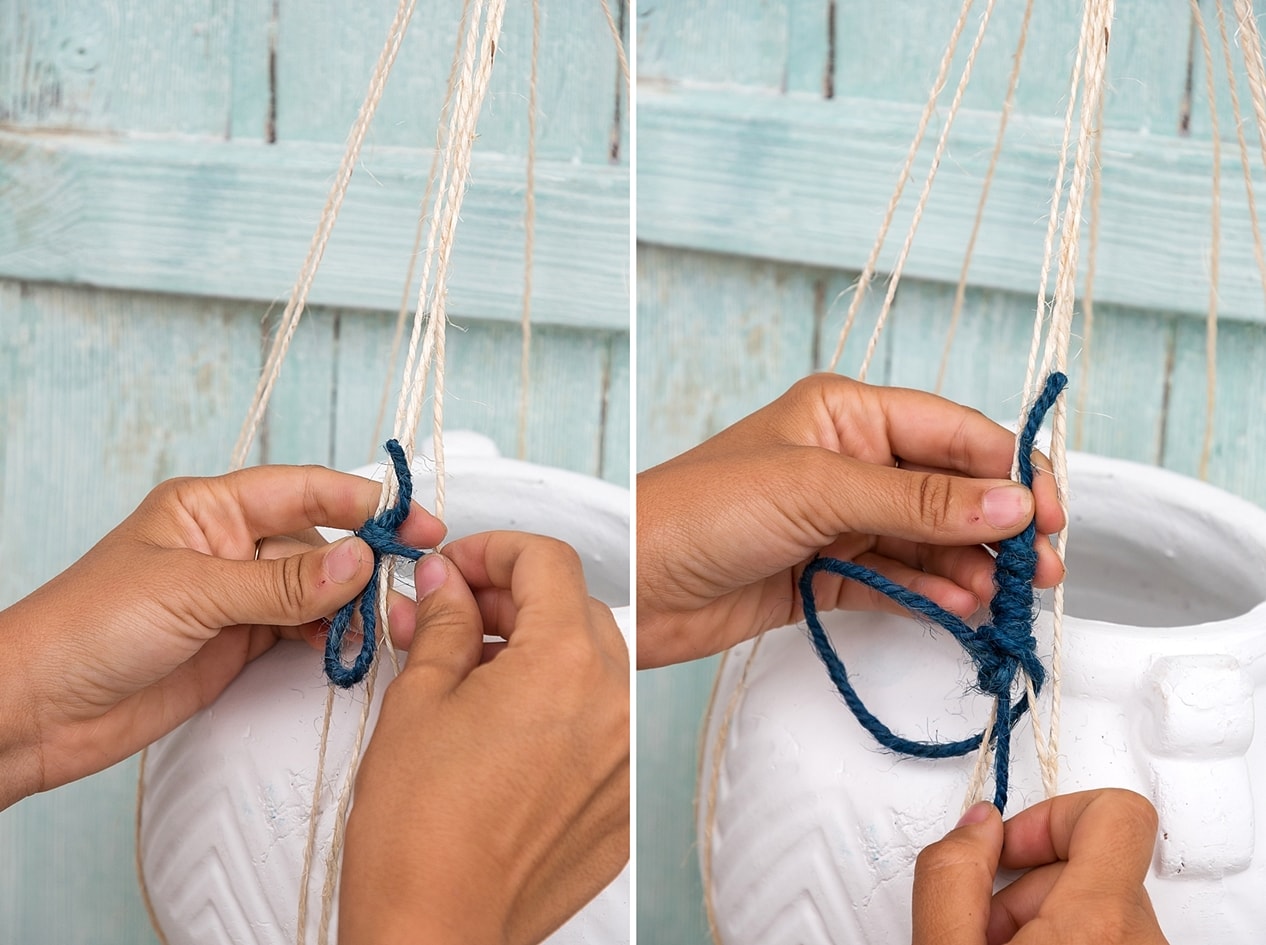 Selbstgemachte Makramee Blumenampel