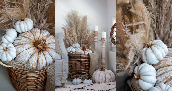 DIY Herbstkorb mit Zierkürbis und Gräsern